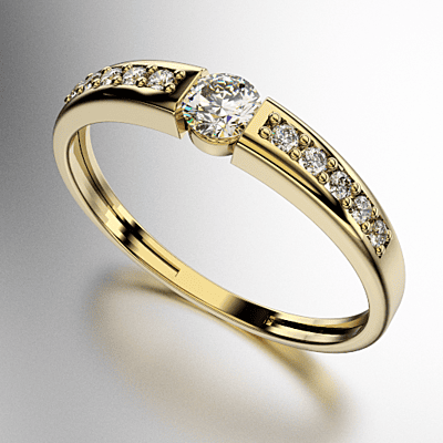 ANILLO BRILLANTE CENTRAL REDONDO ENGARCE DESNUDO (3MM) COSTADOS CON BRILLANTE REDONDO (1.25MM), 20 PUNTOS (MOD. A017)