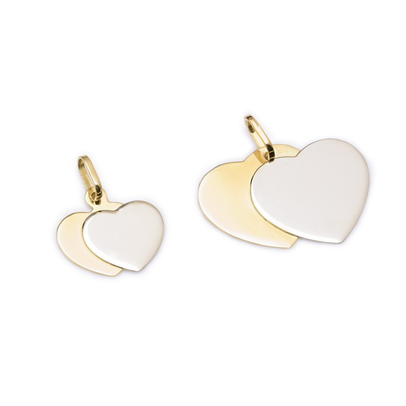 DIJE DOS CORAZONES PLANOS UNO EN BLANCO DIJE DOS CORAZONES PLANOS UNO EN BLANCO