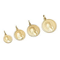 MEDALLA RELIGIOSA REDONDA, BORDE FACETADO VIRGEN NIÑA CON MANTO (LINEA "T" ) MEDALLA RELIGIOSA REDONDA, BORDE FACETADO VIRGEN NIÑA CON MANTO (LINEA "T" )
